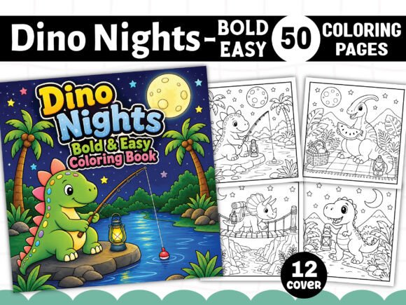 Dino Nights Bold and Easy Coloring Book