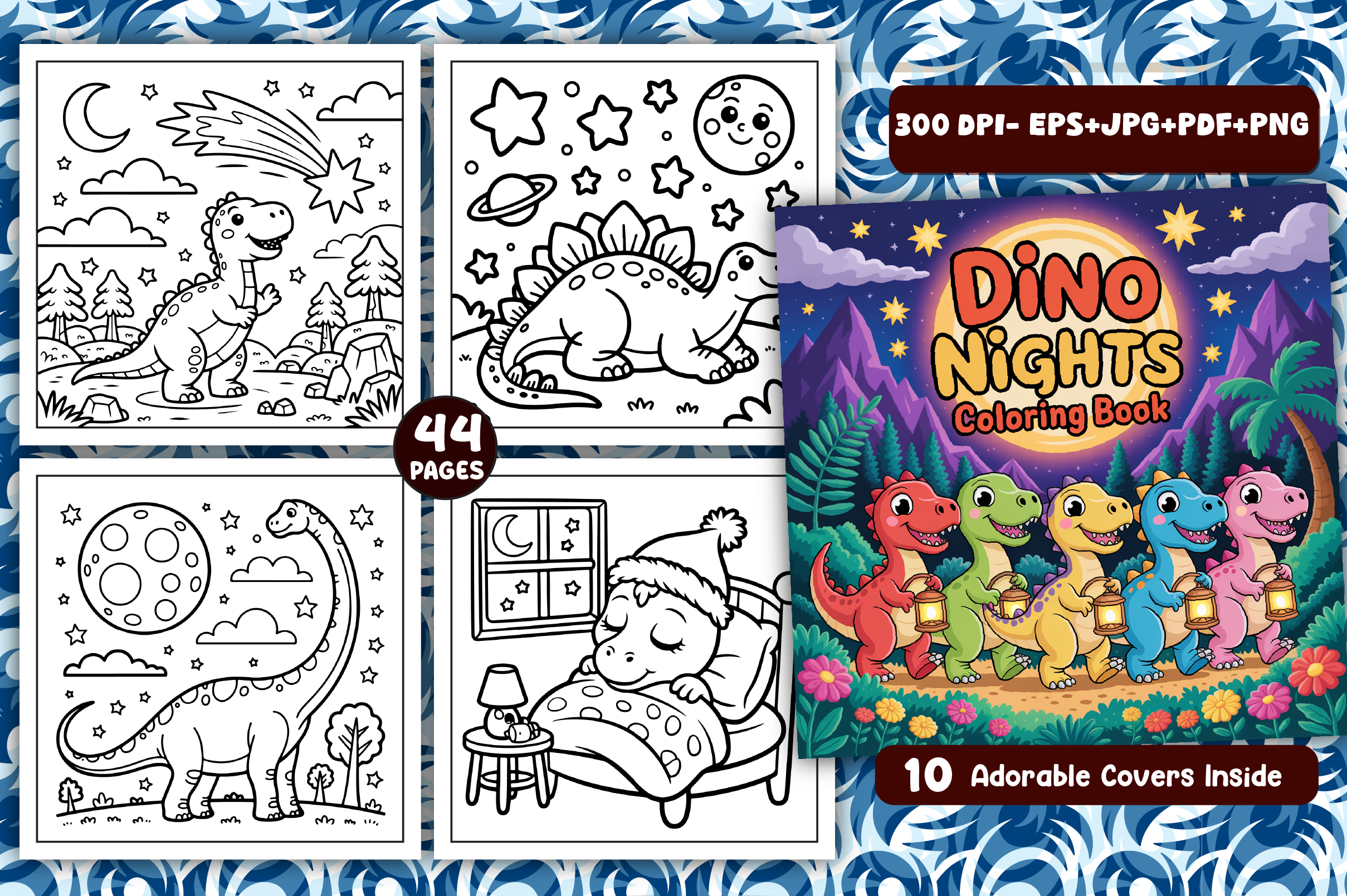 Dino Nights Coloring Pages for Adults