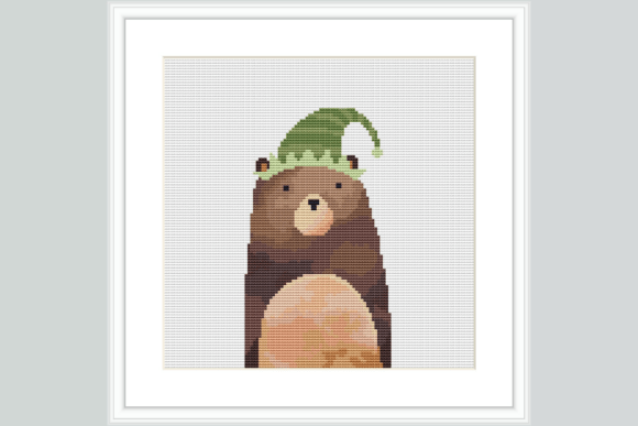 Elf Hat Bear Cross Stitch Pattern
