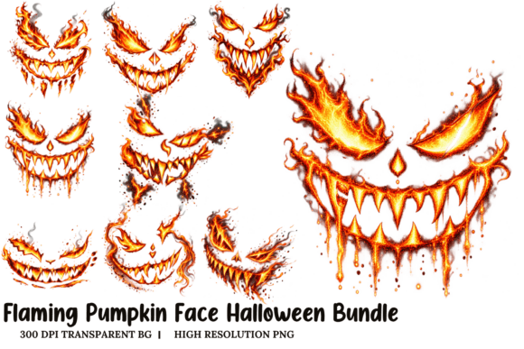 Flaming Pumpkin Face Halloween Bundle
