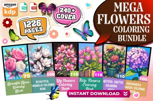 Flowers Coloring Pages Mega Bundle