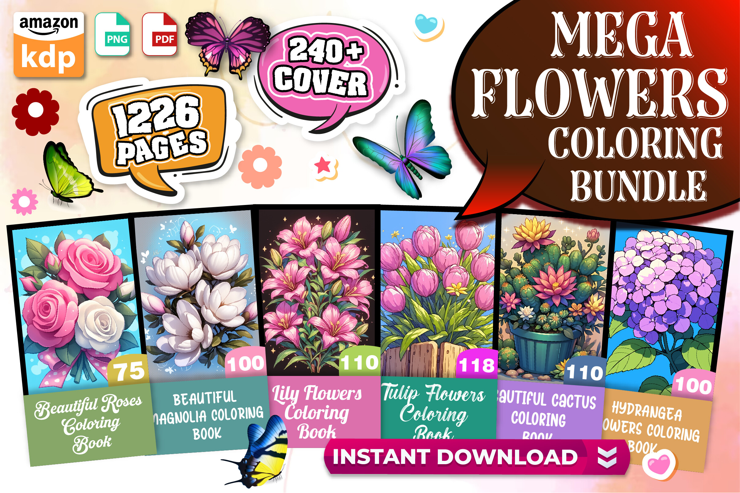 Flowers Coloring Pages Mega Bundle