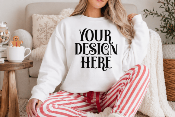 Gildan 18000 White Sweatshirt Mockups