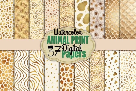 Gold Foil Watercolor Animal Print Paper