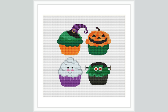 Halloween Cupcakes Cross Stitch Pattern