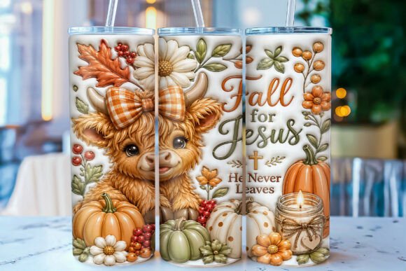 Inflated Highland Cow Fall Tumbler Wrap