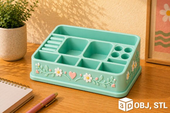 3D Print Makeup Organizer STL OBJ File - Vanity Cosmetics Storage - Image 1