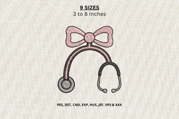 Nurse Stethoscope Bow Machine Embroidery