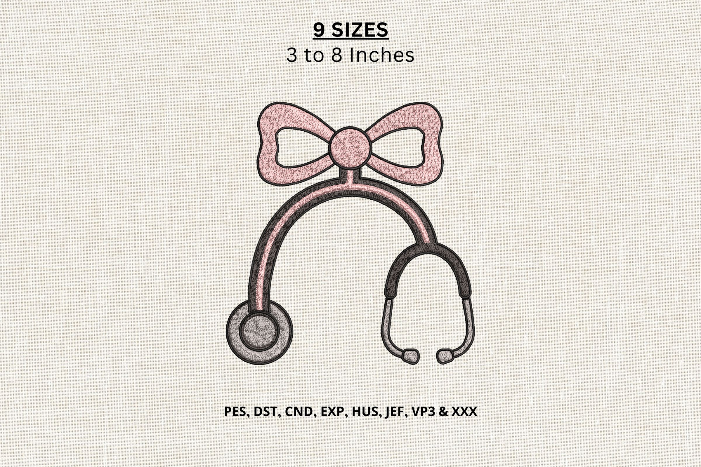 Nurse Stethoscope Bow Machine Embroidery
