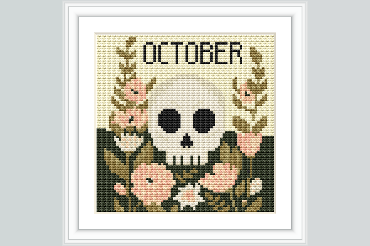 October Skull Cross Stitch Pattern