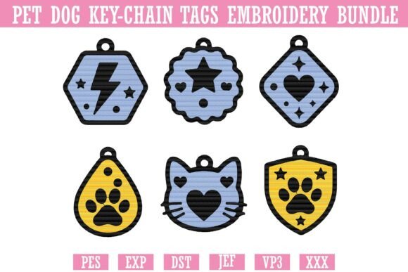 Pet Dog Key Chain Tags Embroidery Bundle 2