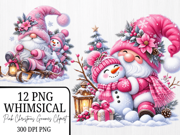 Pink Christmas Gnome Clipart Bundle