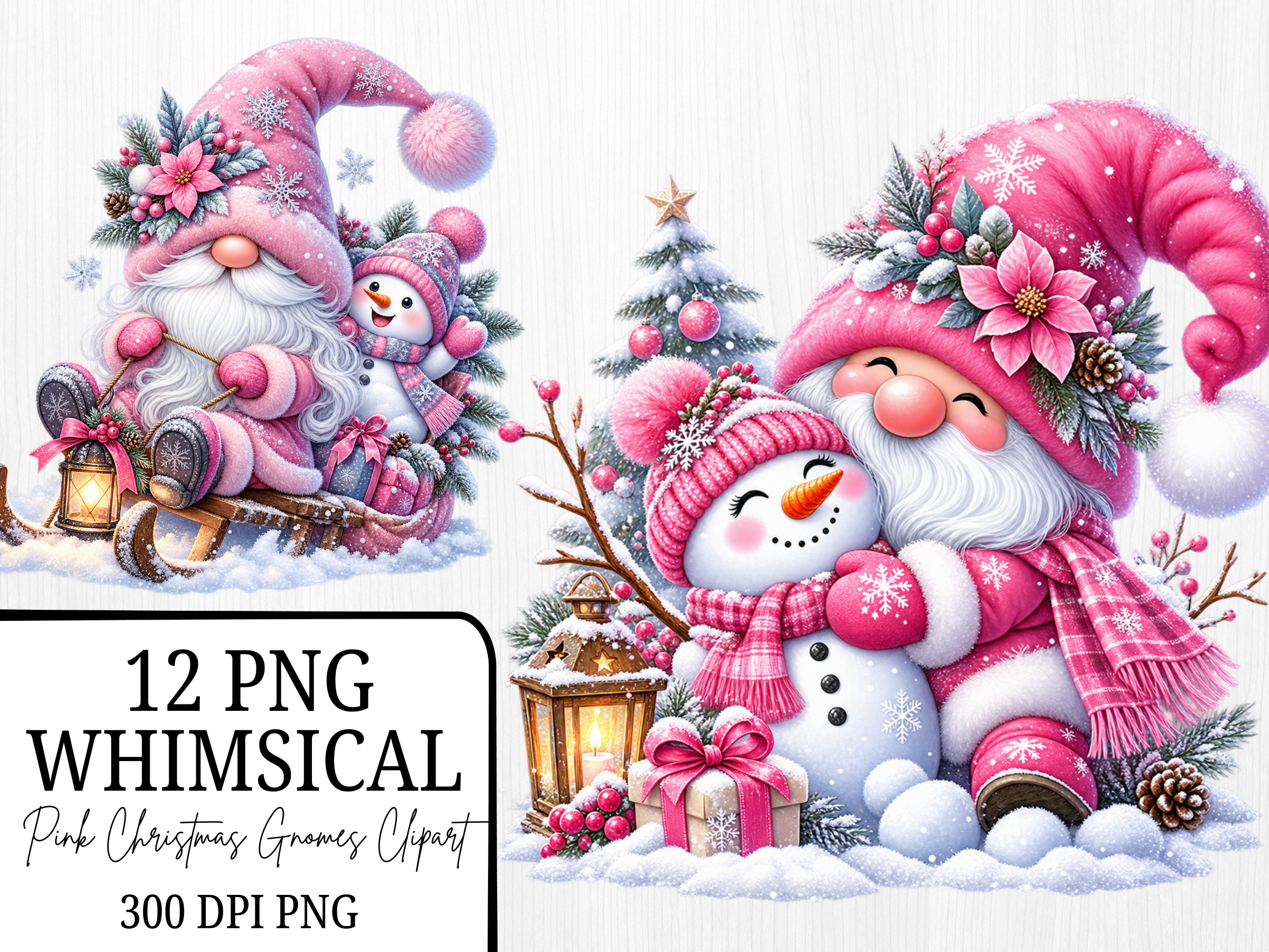 Pink Christmas Gnome Clipart Bundle