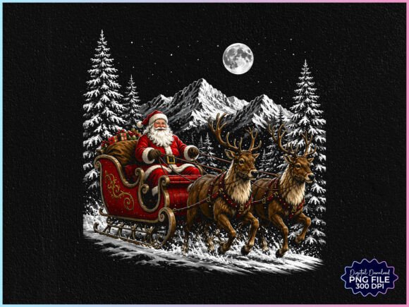 Retro Christmas Santa Sleigh PNG