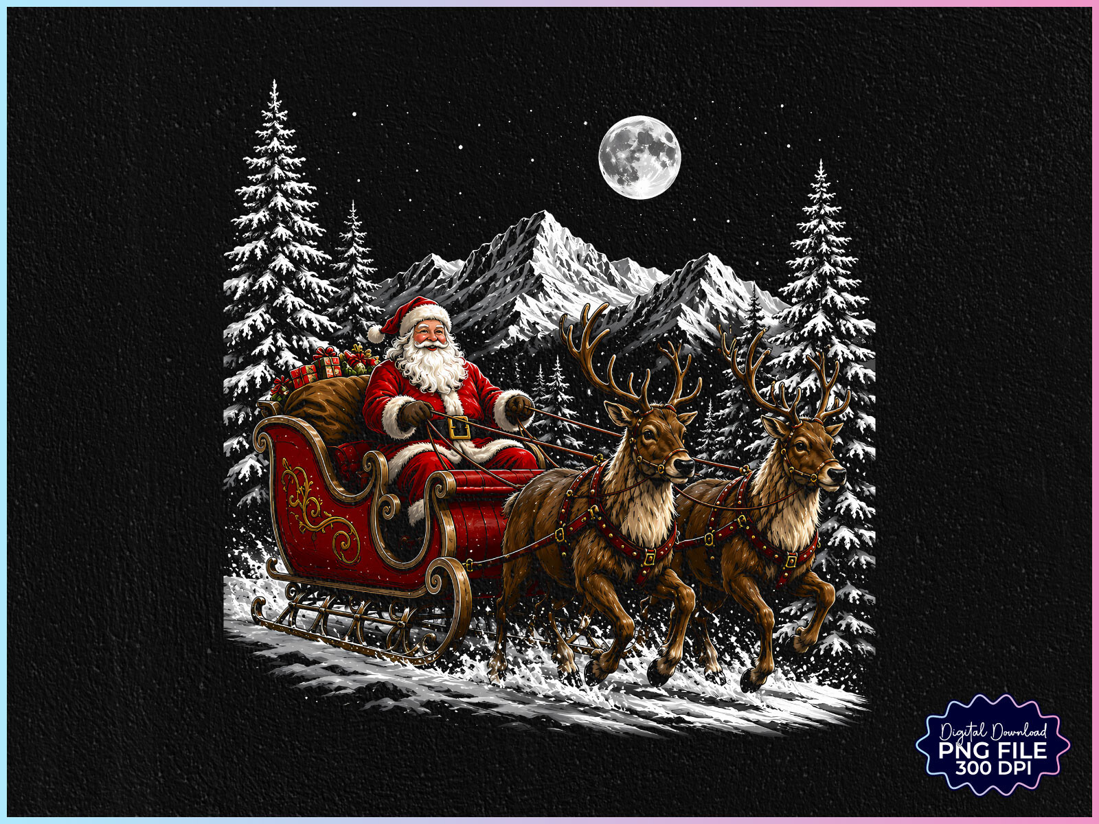 Retro Christmas Santa Sleigh PNG
