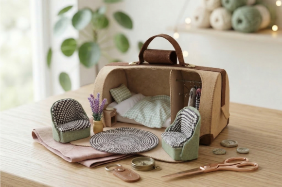 Retro Suitcase Dollhouse Sewing Pattern