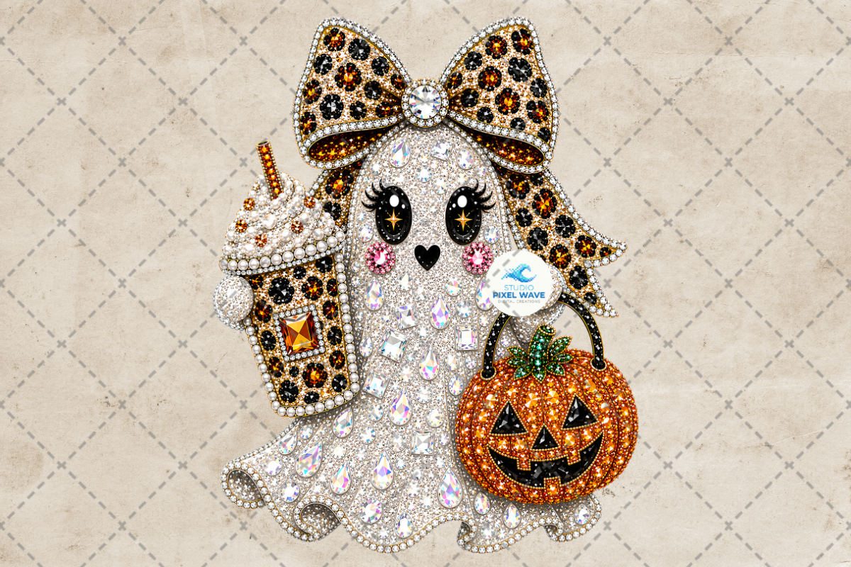 Rhinestone Leopard Halloween Ghost Png