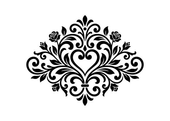 Romantic Heart Rose Flourish SVG
