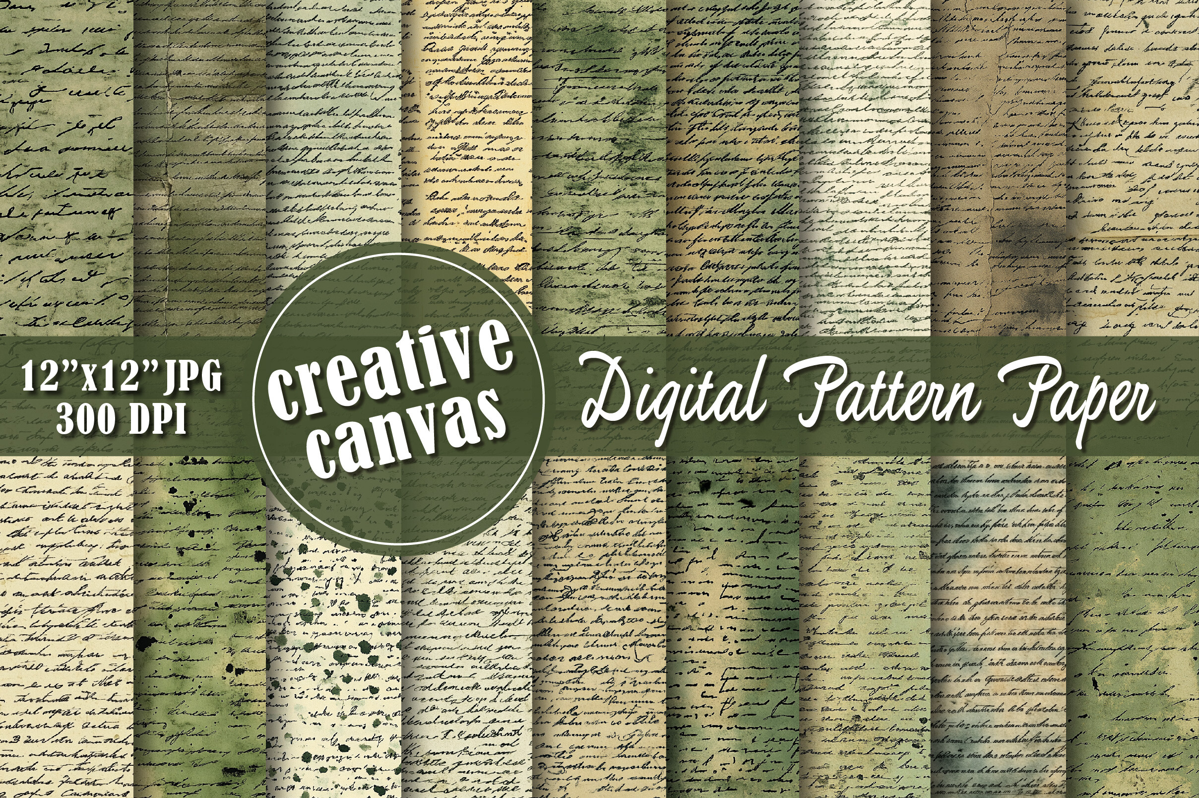 Vintage Green Handwritten Script Pattern
