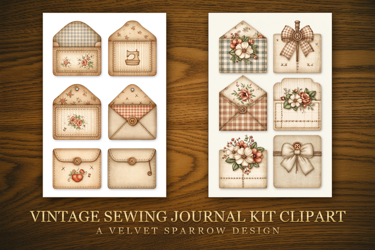 Vintage Sewing Journal Kit Clipart