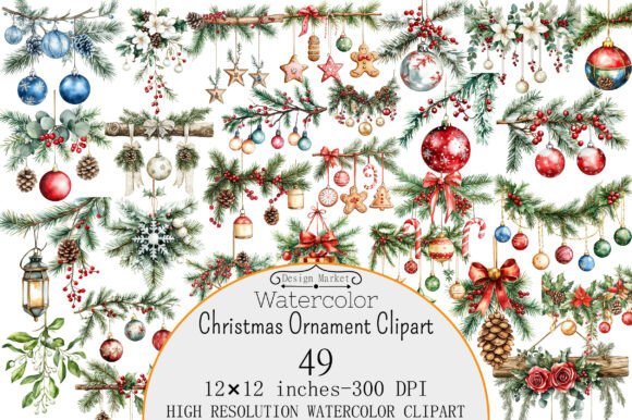 Watercolor Christmas Ornament Clipart
