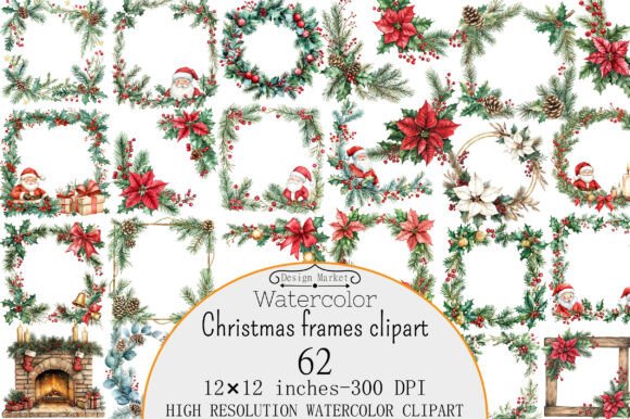 Watercolor Christmas Frames Clipart