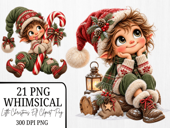 Whimsical Christmas Elf Clipart Bundle