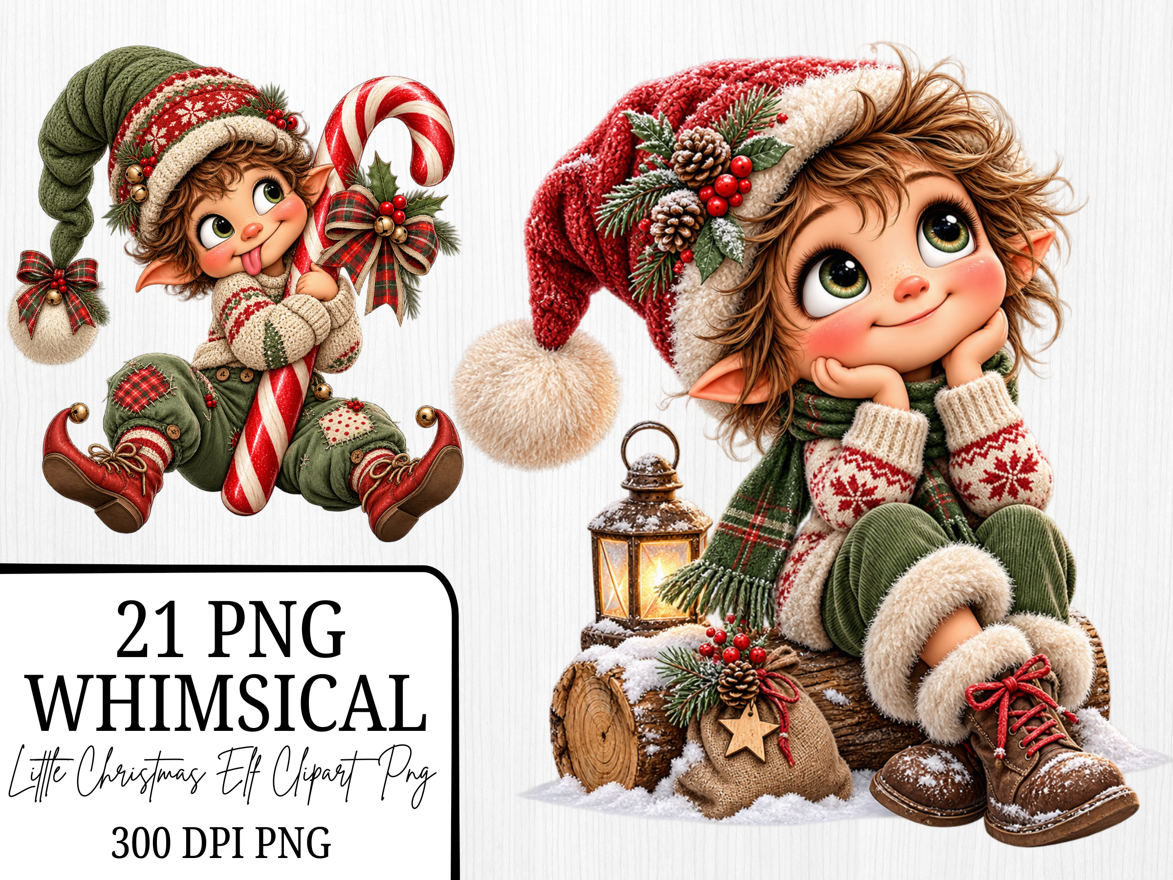 Whimsical Christmas Elf Clipart Bundle
