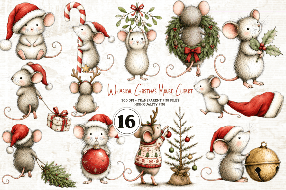 Whimsical Christmas Mouse Clipart