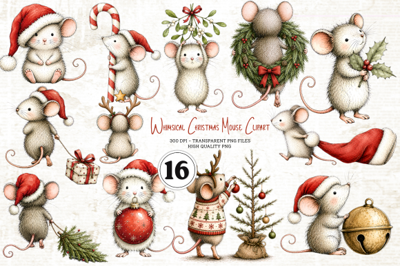 Whimsical Christmas Mouse Clipart