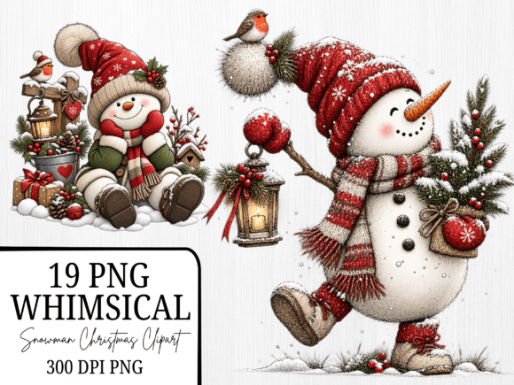 Whimsical Snowman Christmas Clipart PNG