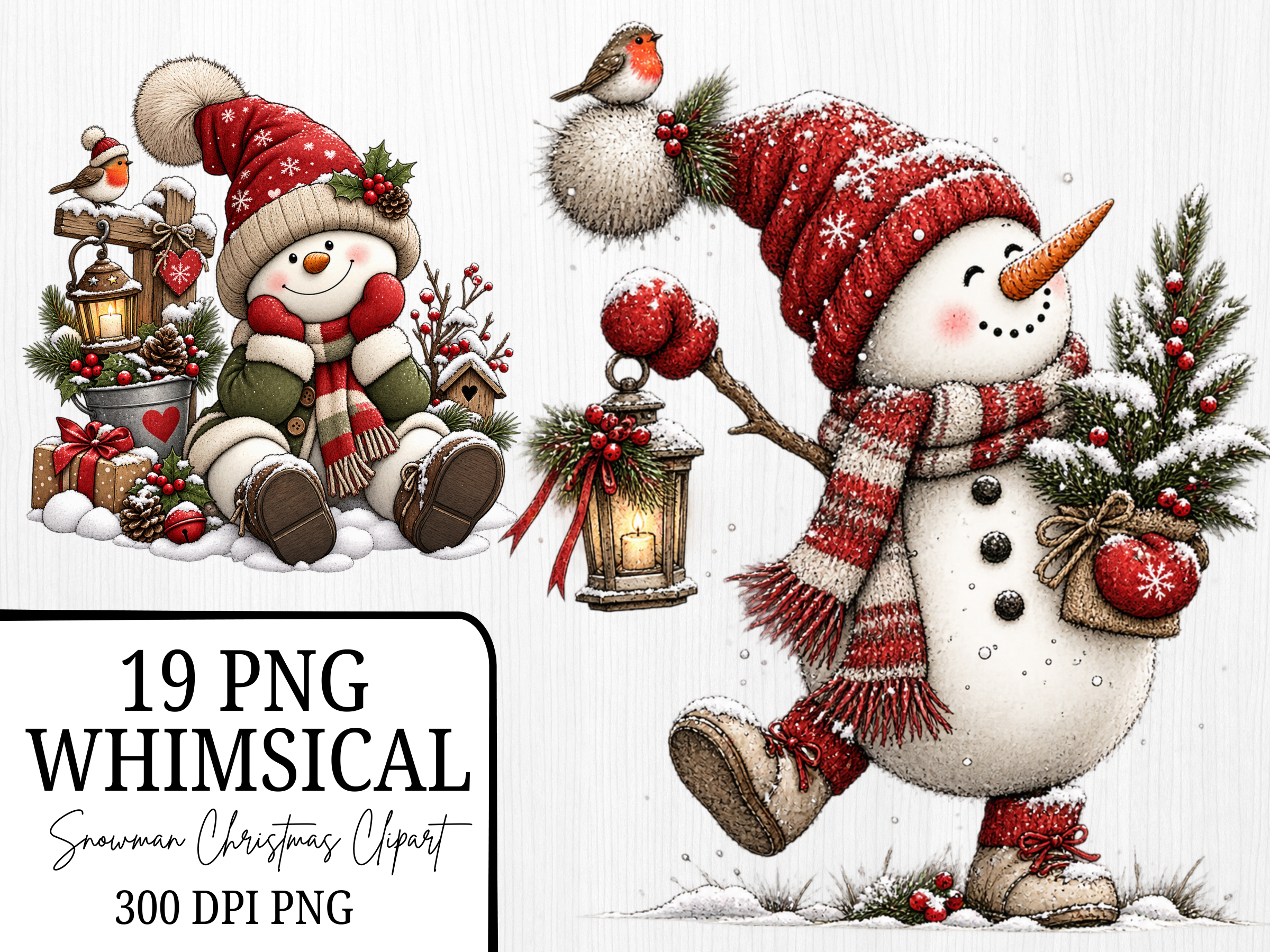 Whimsical Snowman Christmas Clipart PNG