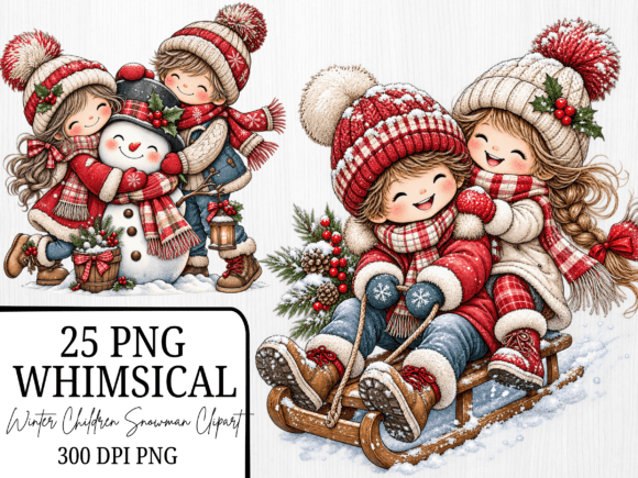 Winter Children Snowman Clipart Bundle