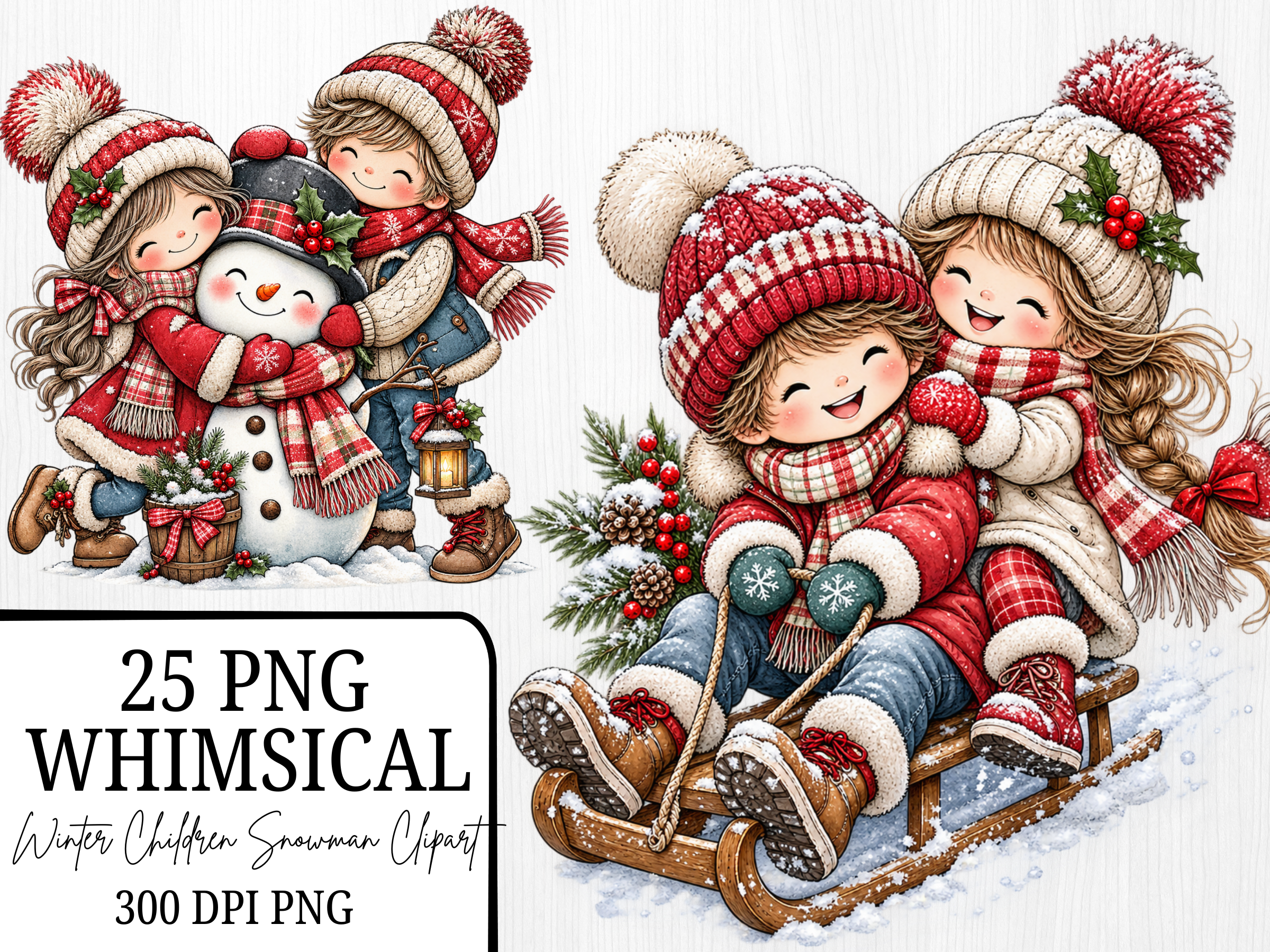 Winter Children Snowman Clipart Bundle