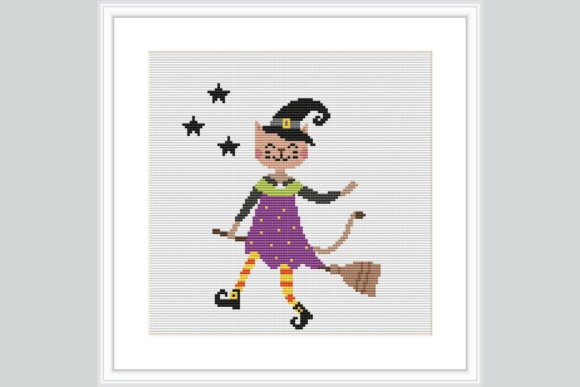 Witch Cat Cross Stitch Pattern