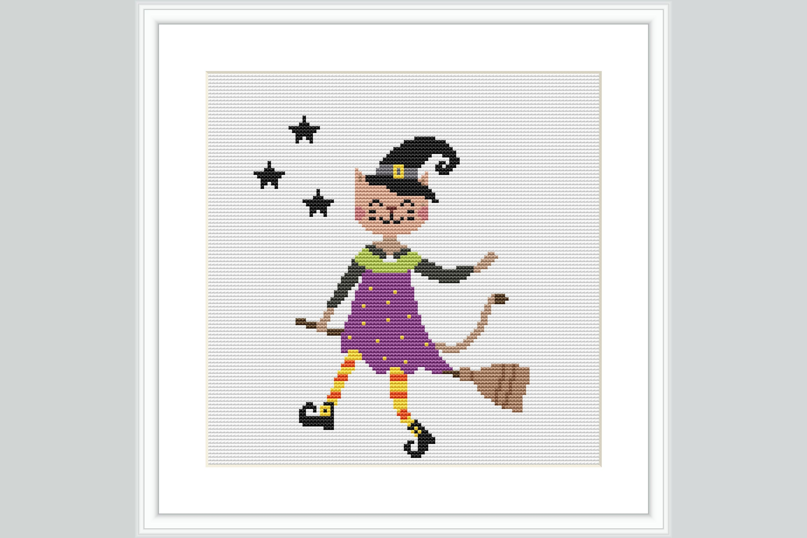 Witch Cat Cross Stitch Pattern