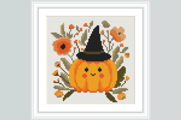 Witch Hat Pumpkin Cross Stitch Pattern