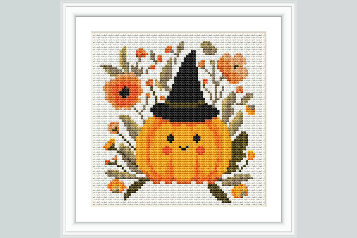 Witch Hat Pumpkin Cross Stitch Pattern