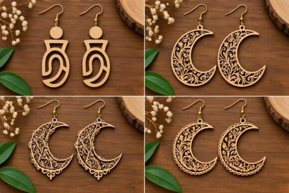 Wooden Crescent Moon Abstract Drop Laser Cutting