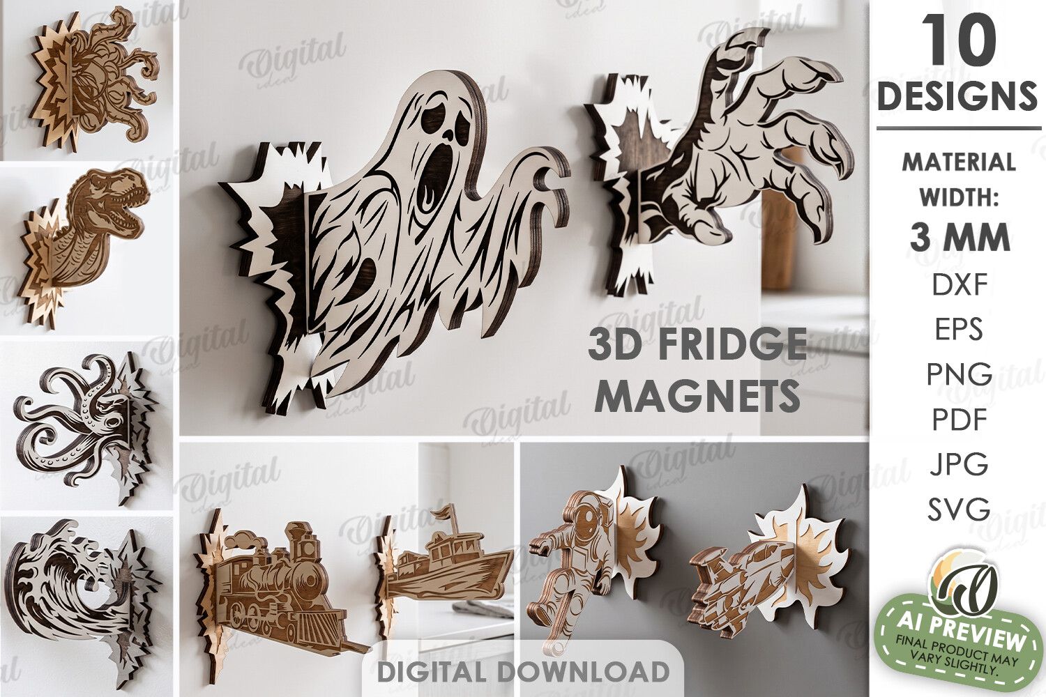 3D Fridge Magnets Bundle Laser Cut