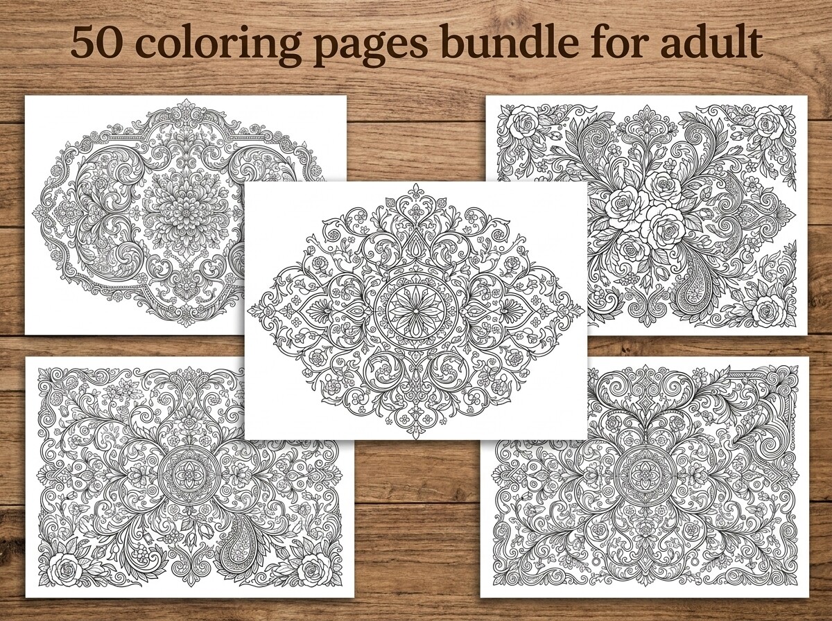 50 Floral Coloring Pages Bundle