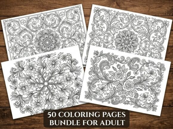50 Floral Coloring Pages Bundle