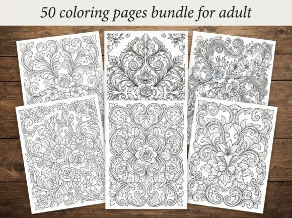 50 Floral Coloring Pages Bundle