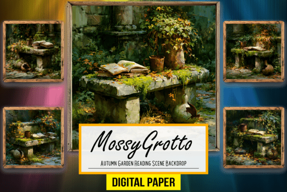Autumn Garden Reading Scene Backdrop Art