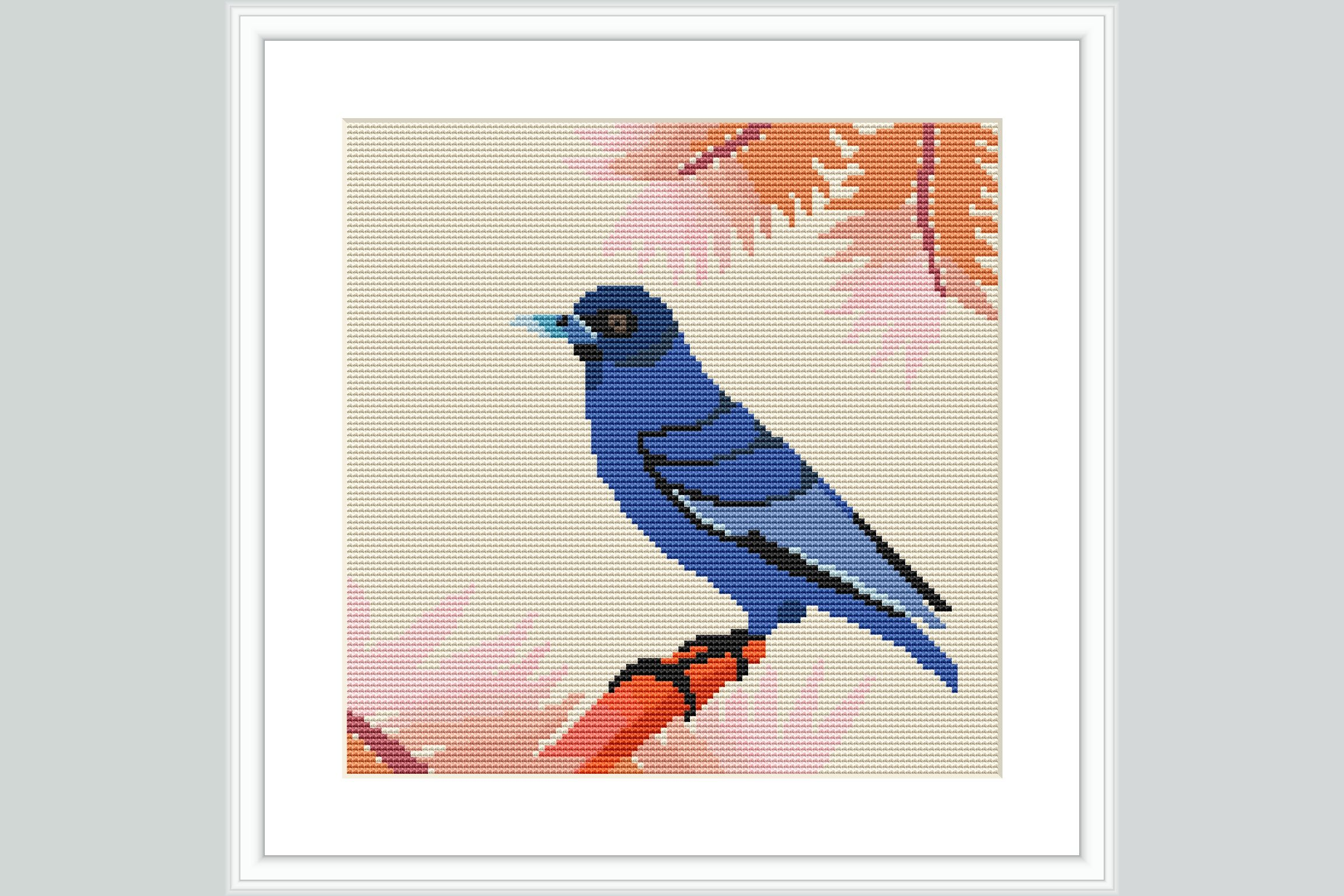 Blue Bird Blossom Cross Stitch Pattern