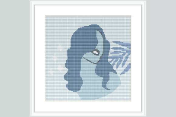 Blue Woman Profile Cross Stitch Pattern