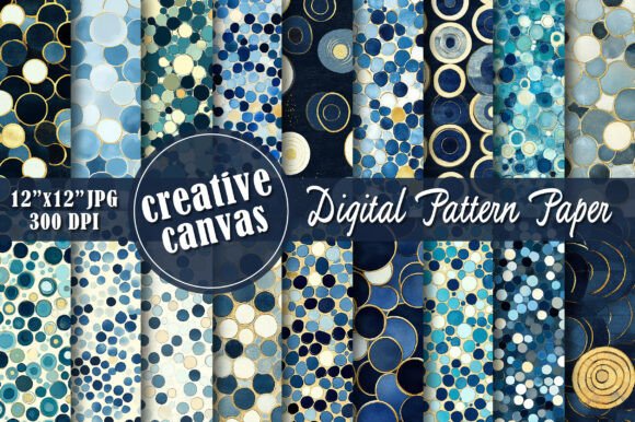 Blue and Gold Circle Seamless Patterns