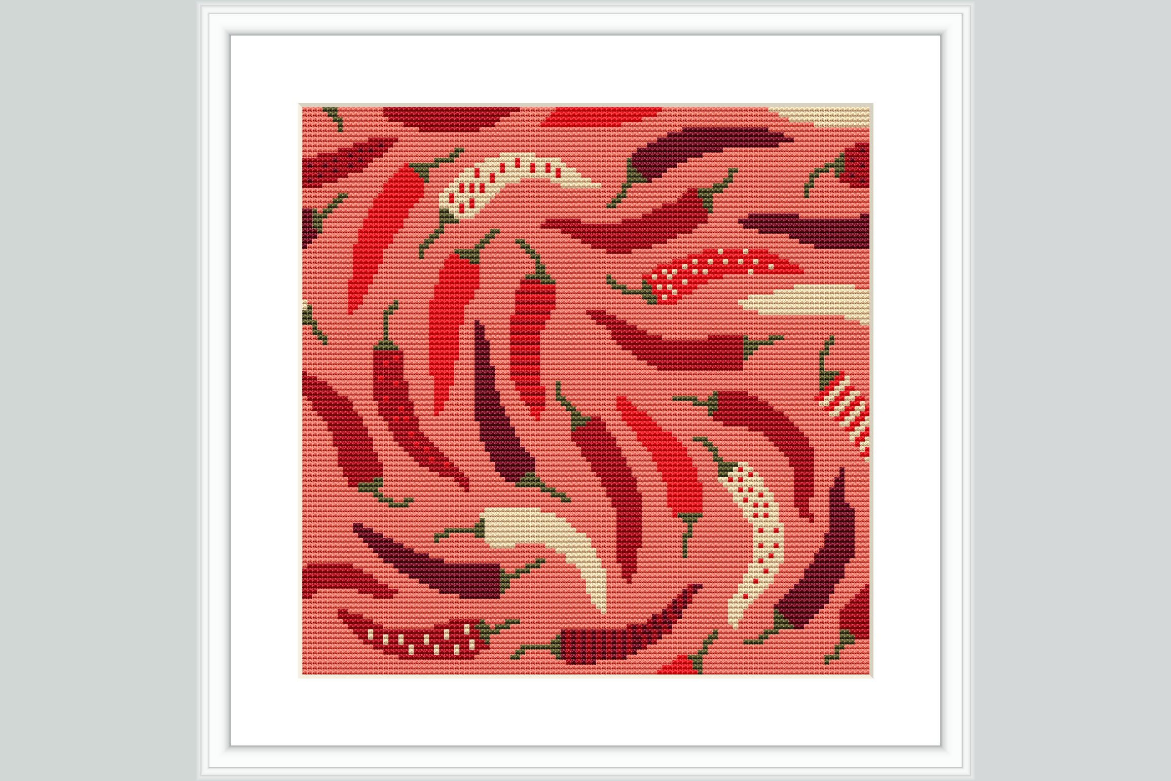 Chili Pepper Swirl Cross Stitch Pattern