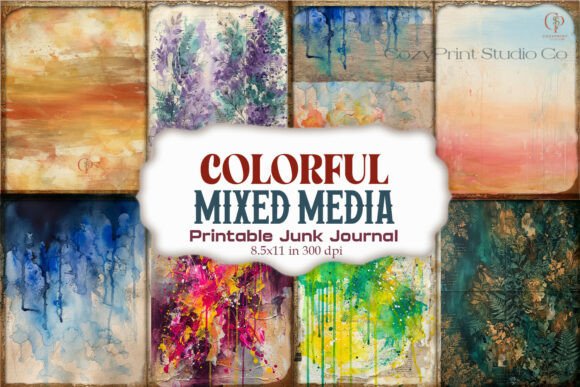 Colorful Mixed Media Junk Journal Paper