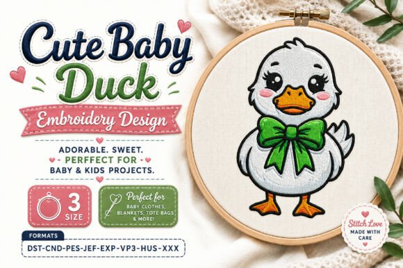 Cute Baby Duck Embroidery Design